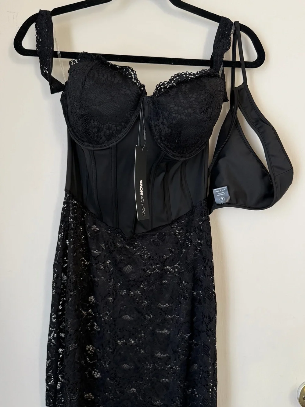 Fashion Nova Black Lace Corset Maxi Dress